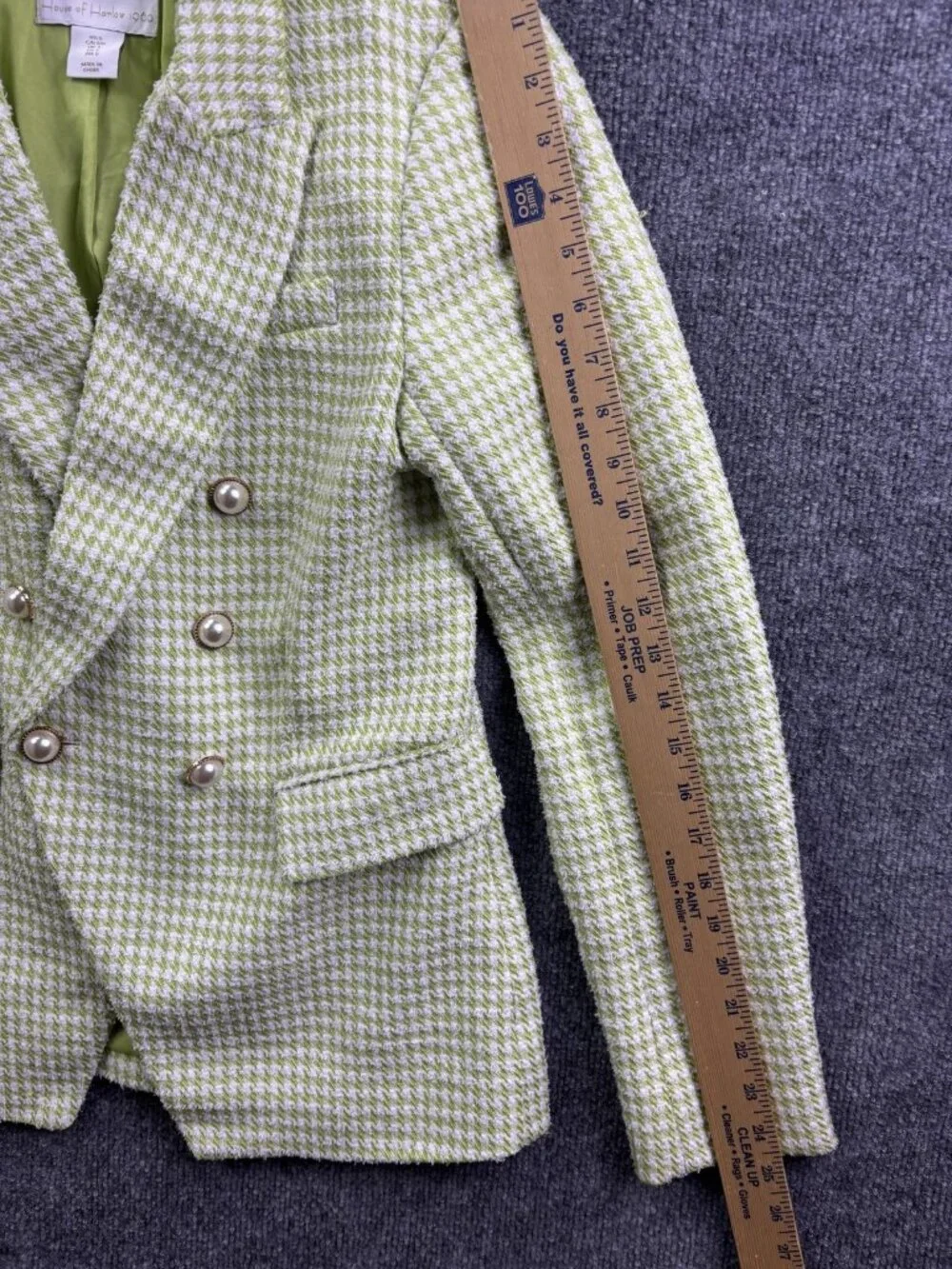 House Of Harlow 1960 Blazer Womens Small‎ Green Tweed Double Breasted Check